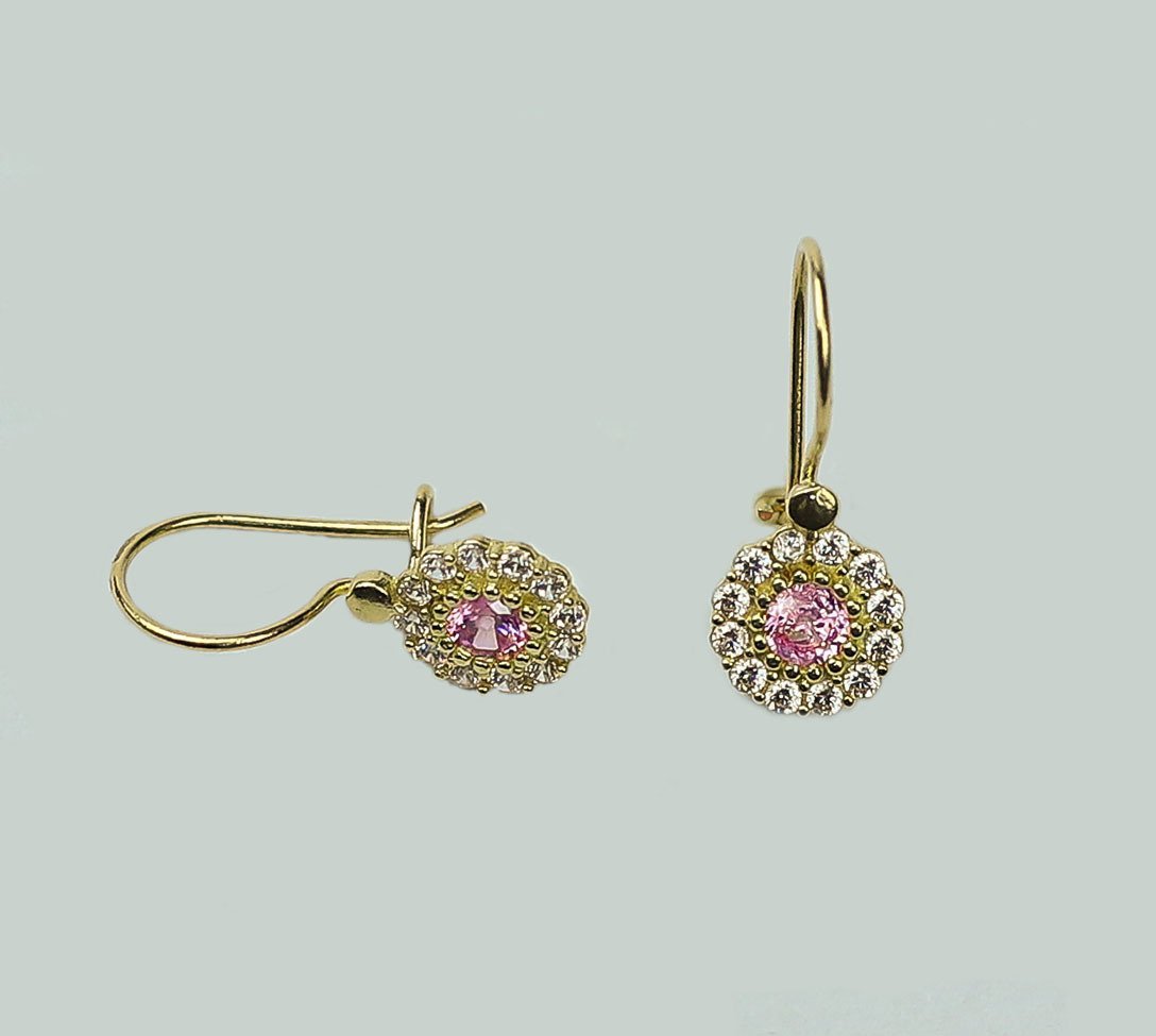 Beyaz-Pembe Taşlı Küpe