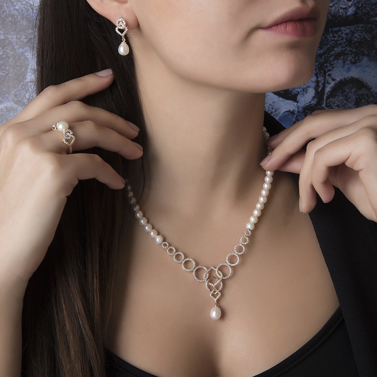 14K Halka İnci Set