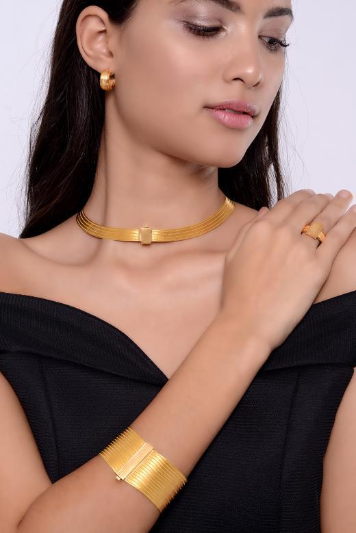 Elegant Dar Simli 15 Bilezik 5 Gerdanlık Hasır Set 22 Ayar