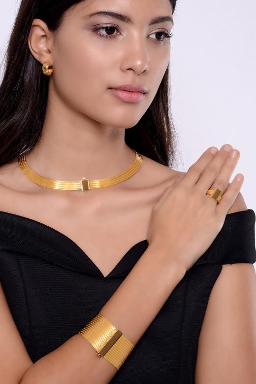 Elegant Dar Cilalı 15 Bilezik 5 Gerdanlık Hasır Set 22 Ayar