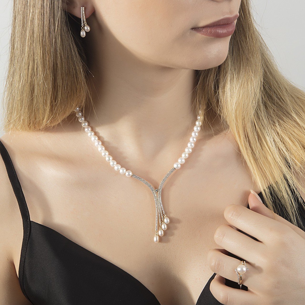 14K Pırıltı İnci Set