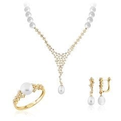 14K Kar Tanesi İnci Set