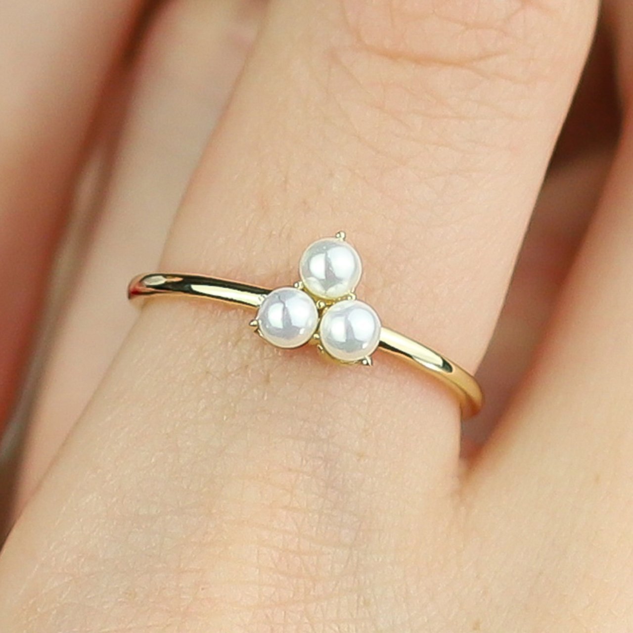 Triple Pearl Stone Yüzük 14 Ayar
