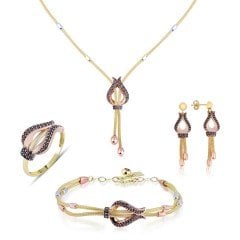 Siyah Taşlı Lale Set 14 Ayar
