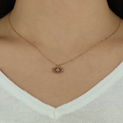 Altın Mavi Mineli Göz Kolye 14 Ayar