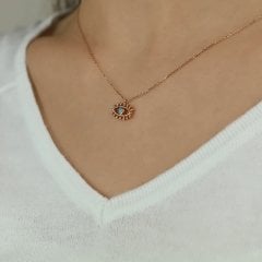 Altın Mavi Mineli Göz Kolye 14 Ayar