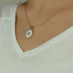 Altın Beyaz Mineli Saat Figür Kolye 14 Ayar