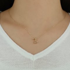 Altın Z Harf Taşlı Kolye 14 Ayar