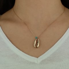 Altın Mavi Boncuklu Kolye