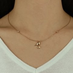 Altın Posta Güvercini Taşlı Kolye 14 Ayar