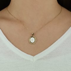 Altın Beyaz Mineli E Harf Kolye 14 Ayar
