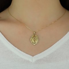 Altın Aslan Figür Kabartma Kolye 14 Ayar