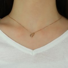 V Harf Taşlı Kolye 14 Ayar