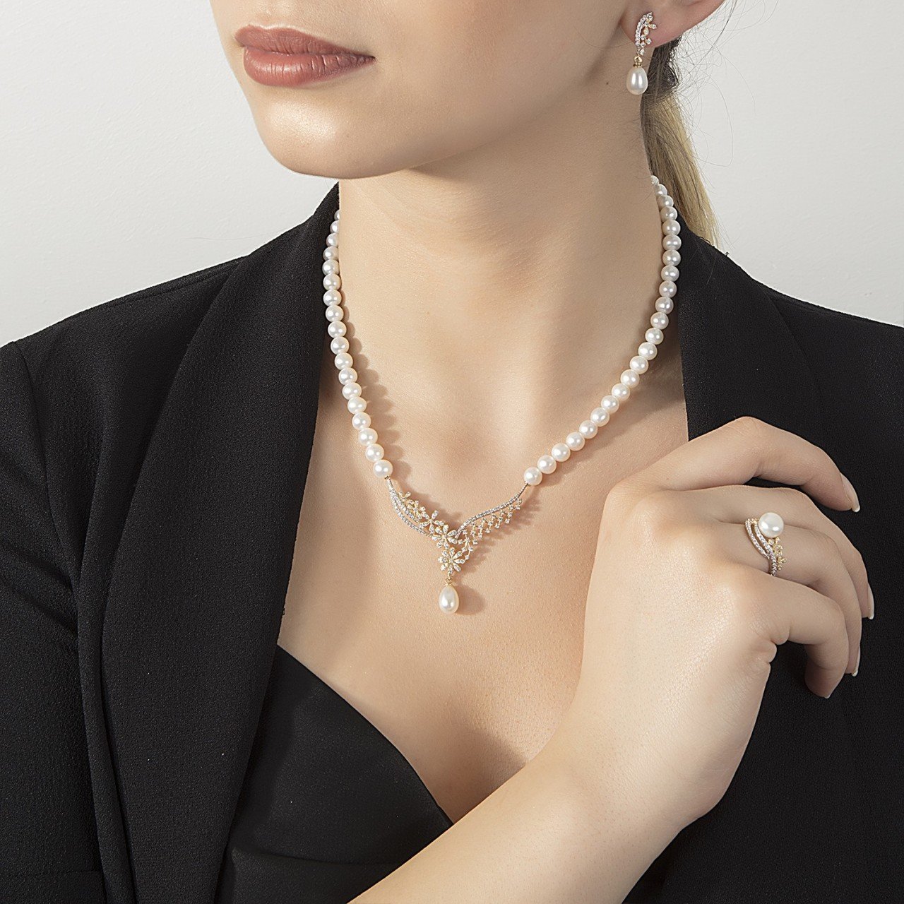 14K Papatya İnci Set