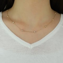 Yuvarlak Taşlı Altın Kolye 14 Ayar