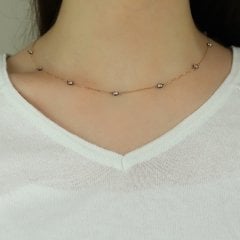 Siyah Çerçeveli Taşlı Kolye 14 Ayar