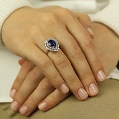 Pırlanta Baget Mavi Safir Taşlı Kalp Montür Yüzük