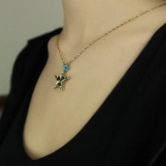 Mavi Boncuklu Yıldız Kolye 14 Ayar